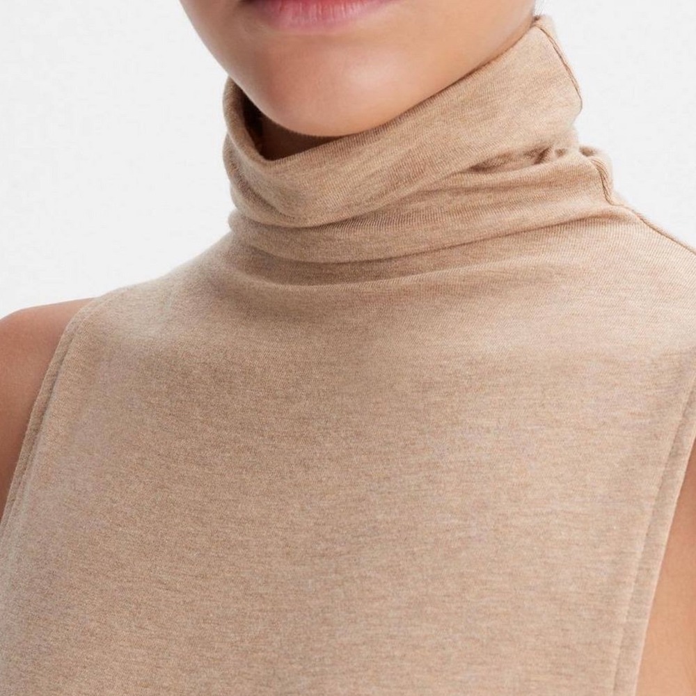 Vince Sleeveless Modal Turtleneck Top Women Small Tan Stretch Minimalist Basic - Picture 3 of 10